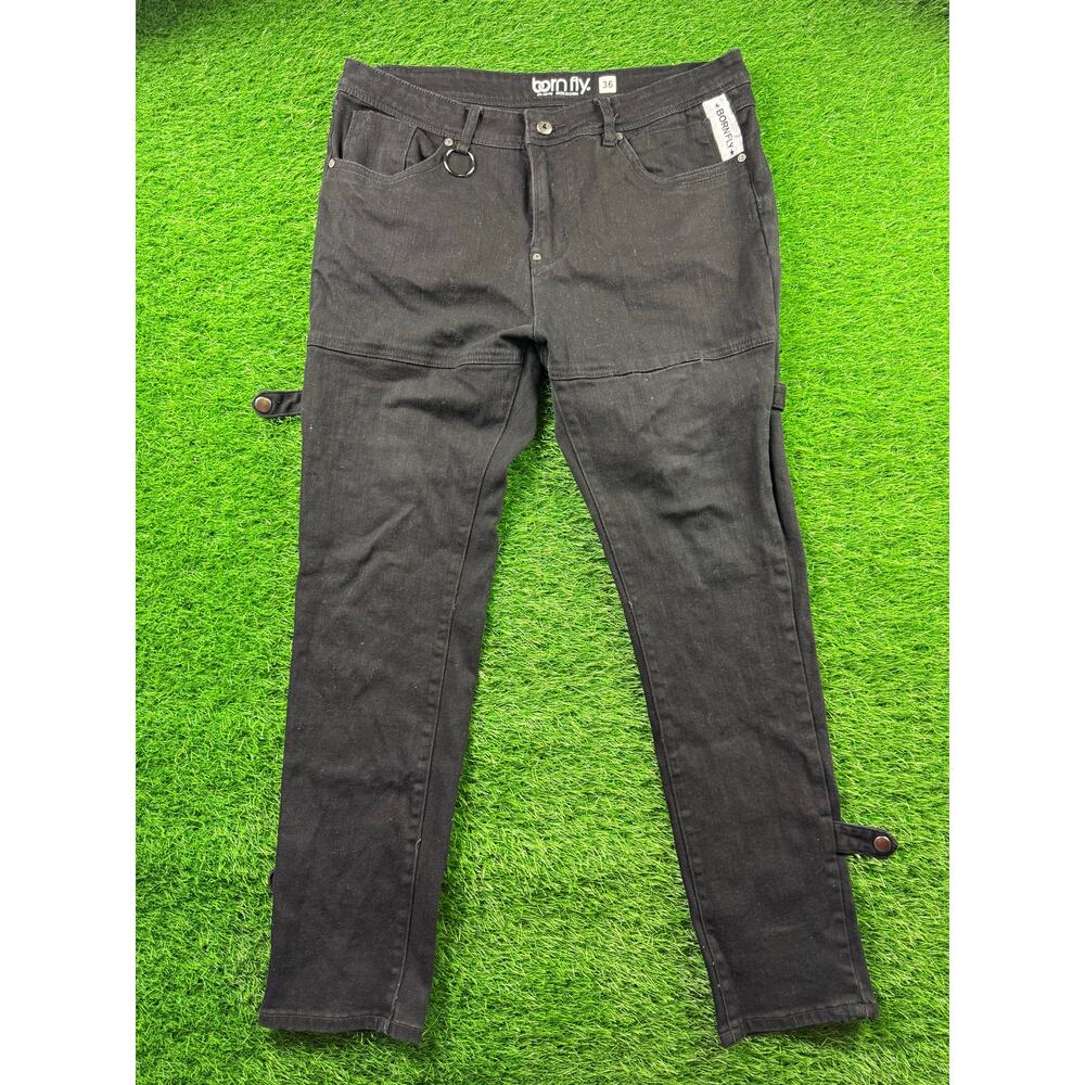 Born Fly Men's Sz 36 Denim Jeans Anytown USA Black Distressed Patched Streetwear
